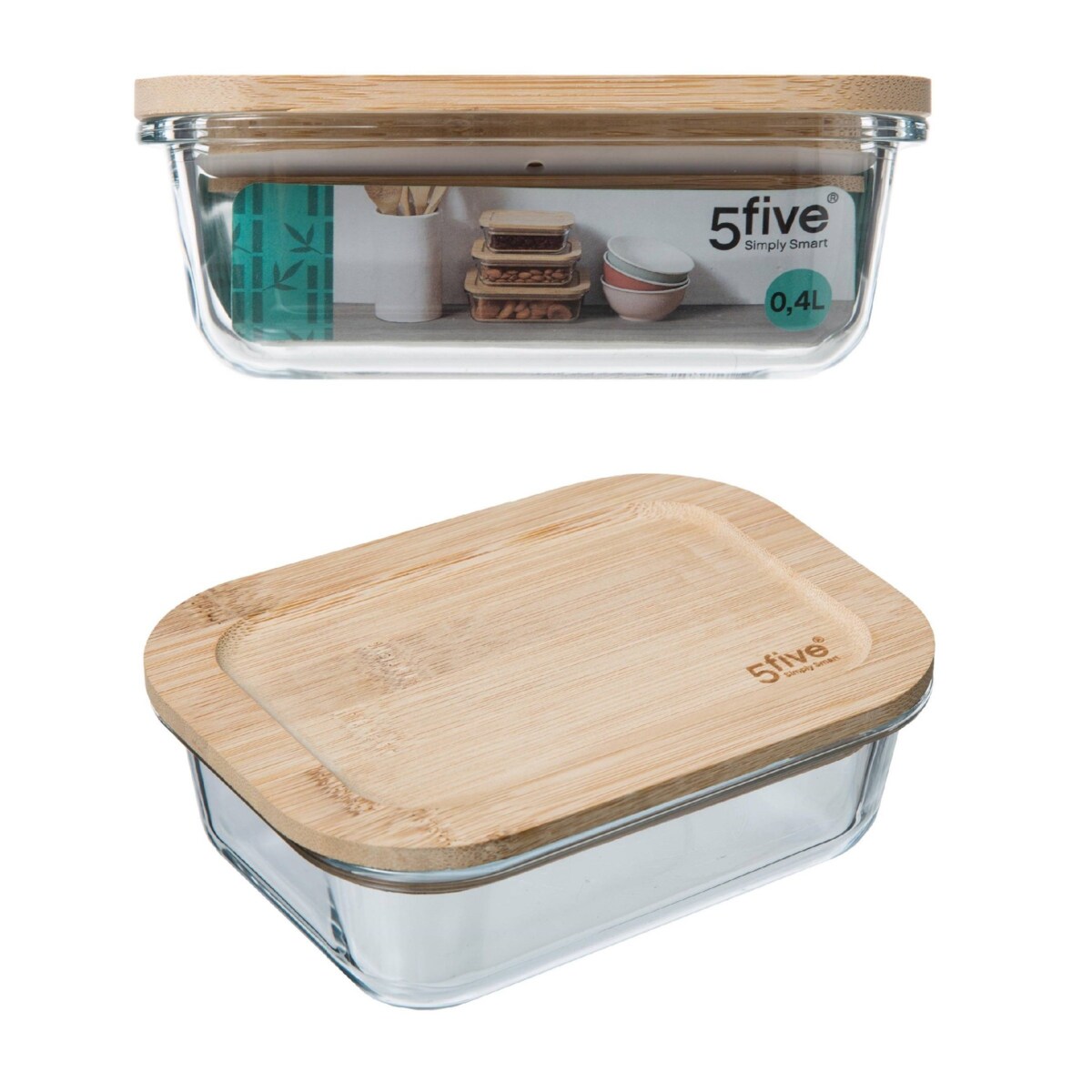 Szklany pojemnik na żywność, pokrywka z bambusa, 380 ml
