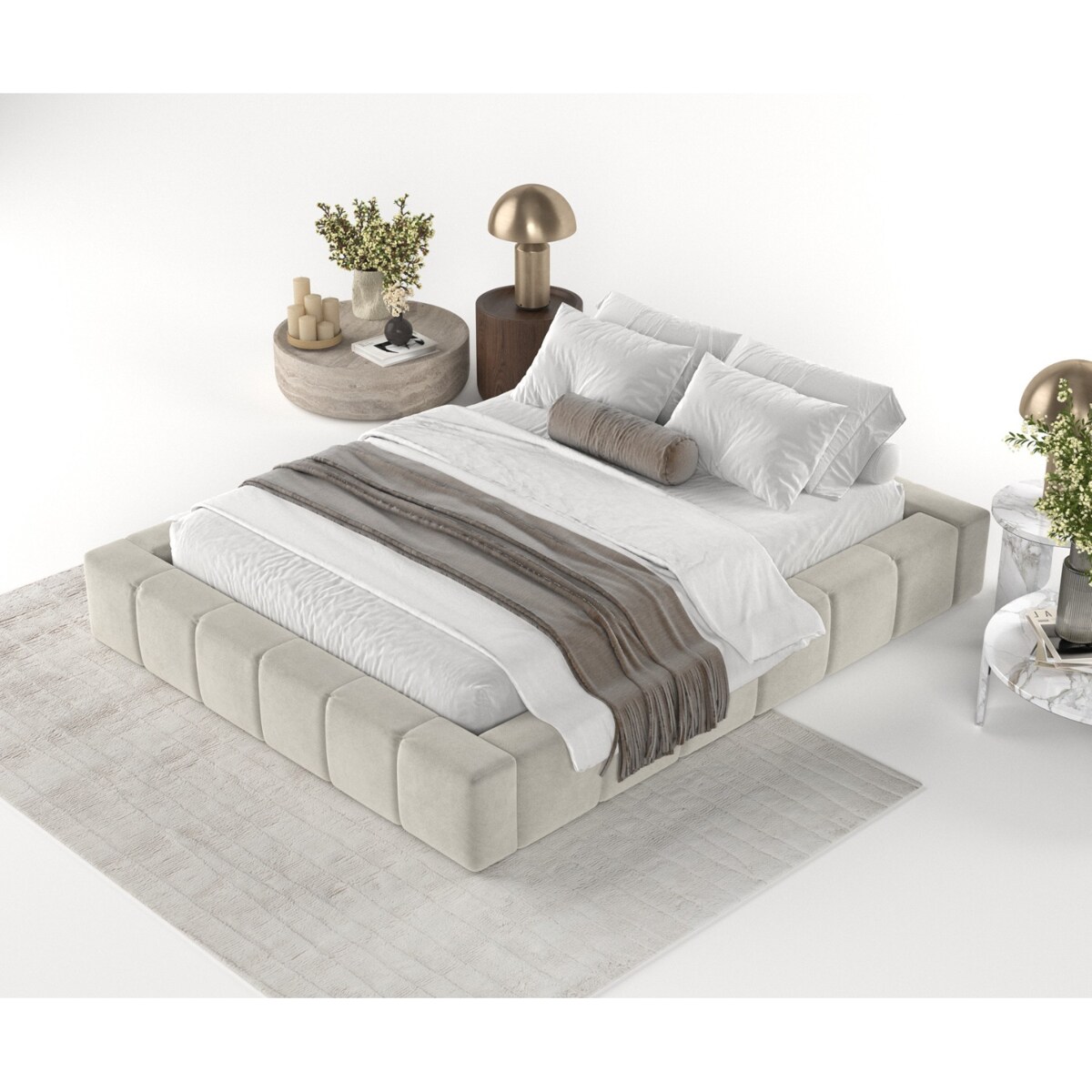 Łóżko tapicerowane KEA 160x200 z pojemnikiem, Jasny Beż, tkanina Terra NW 06