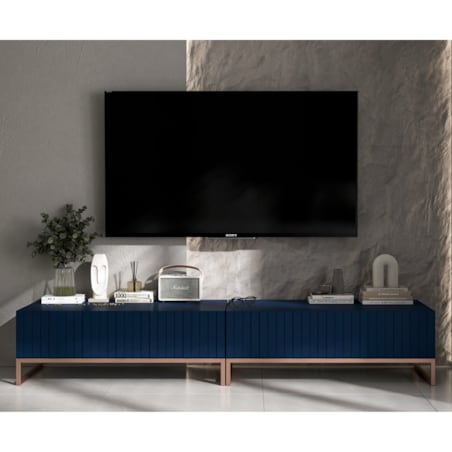 Nowoczesna Szafka RTV Glamour Komoda RTV Ryflowane fronty Granatowy Mat 220 cm