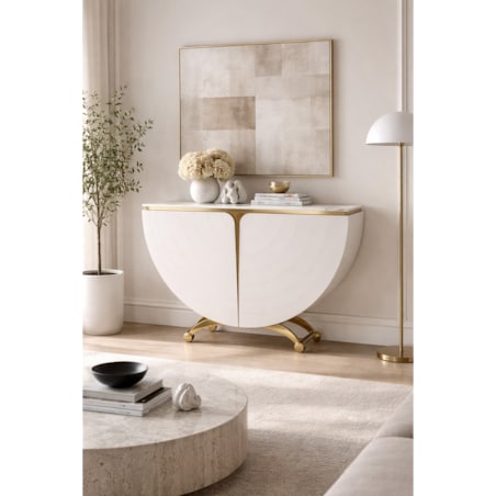 Biała konsola glamour półokrągła Vellora 140x35x86