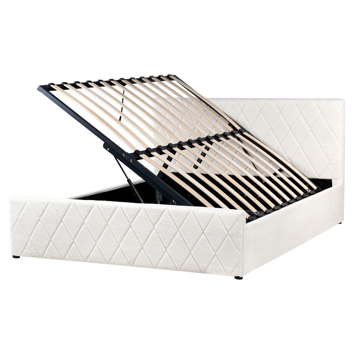 Łóżko z pojemnikiem Boucle ROCHEFORT 160 x 200 cm Złamana biel