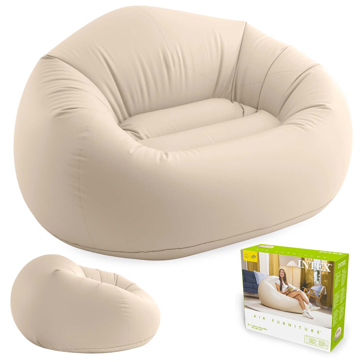 Pufa Fotel Dmuchany Intex 66505 welurowy Jednoosobowy 137x127x74 cm beżowy