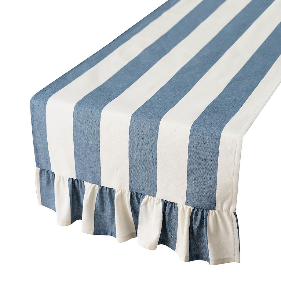 Bieżnik z falbaną 40x160 cm 40x160 niebiesko-białe pionowe pasy (5,5cm)