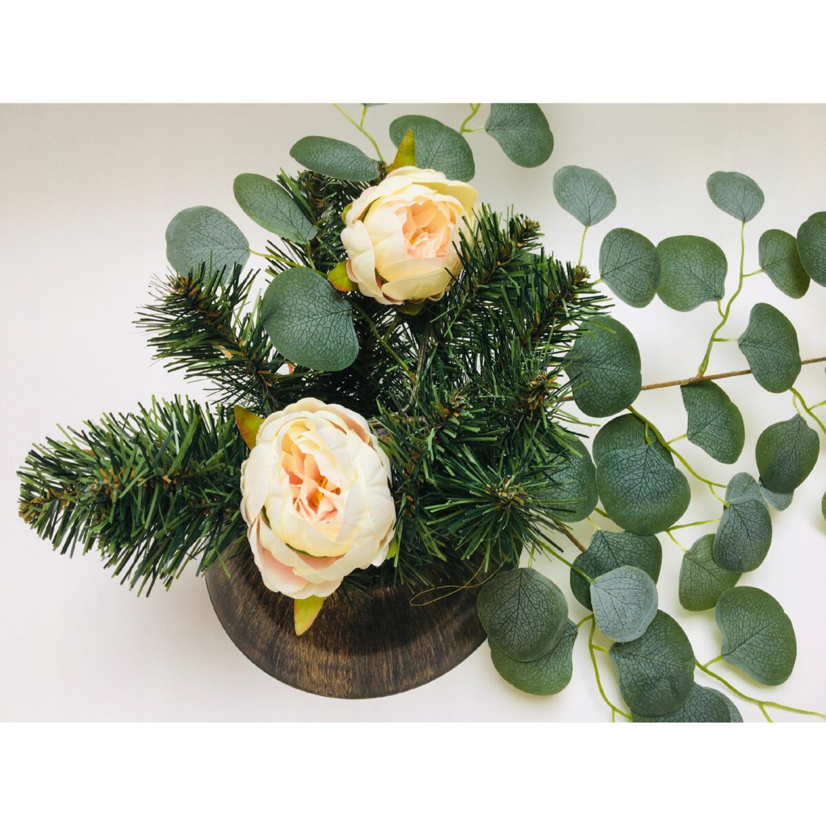 KWIATY sztuczne piwonia KREMOWA główka do stroika wiązanki cmentarz grób