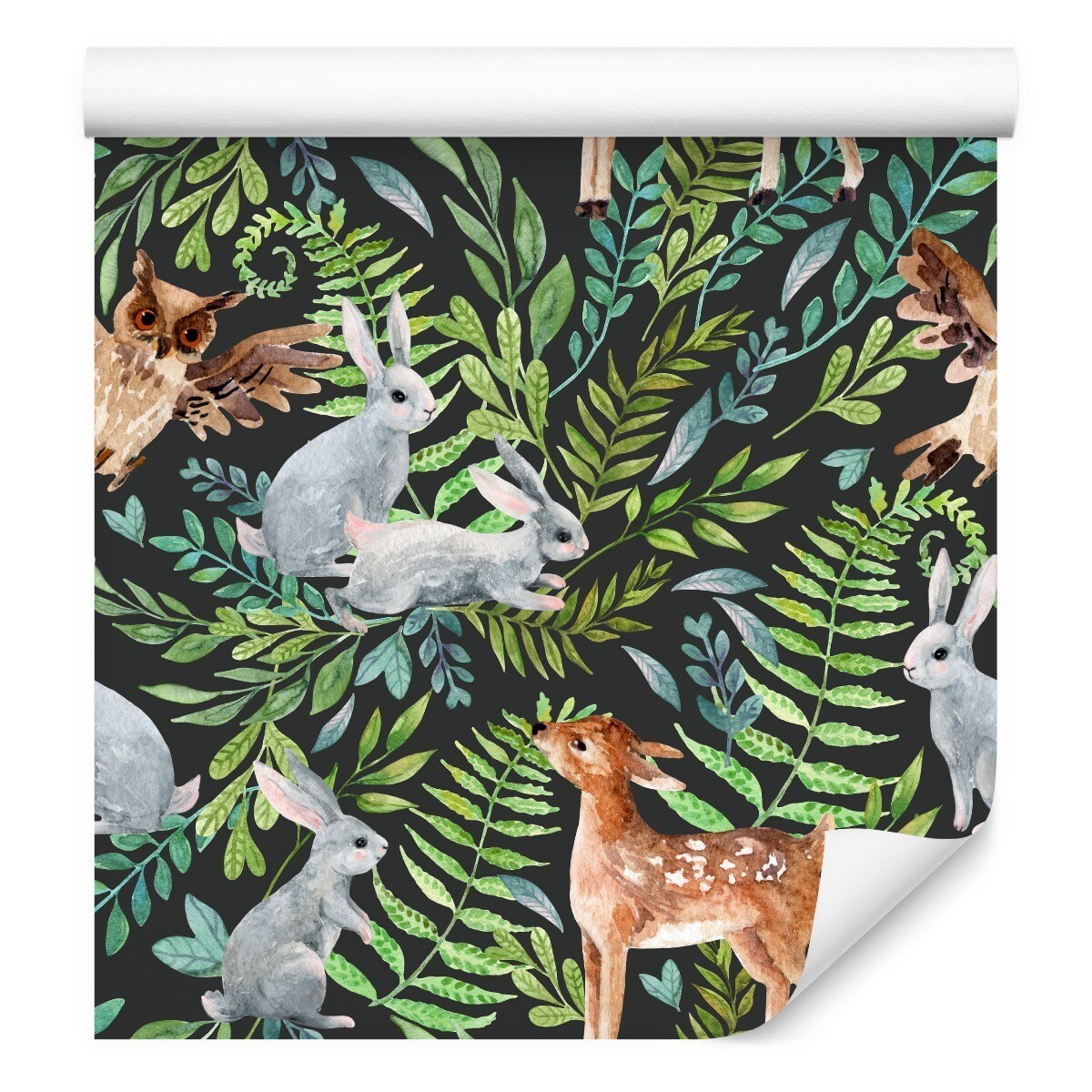 Tapeta Dla Dzieci Leśne Zwierzęta Zajączki Sarny Liście