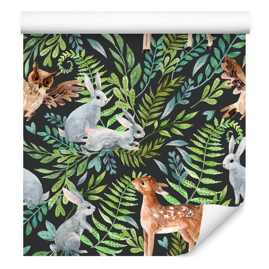 Tapeta Dla Dzieci Leśne Zwierzęta Zajączki Sarny Liście
