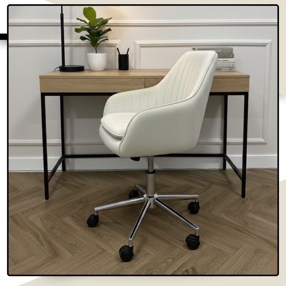 Krzesło biurowe fotel obrotowy welurowy regulowany beżowy