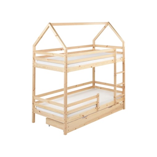 Łóżko piętrowe z szufladami Domek Drewno GIRGOLS 90 x 200 cm ze schowkiem Jasnobrązowy