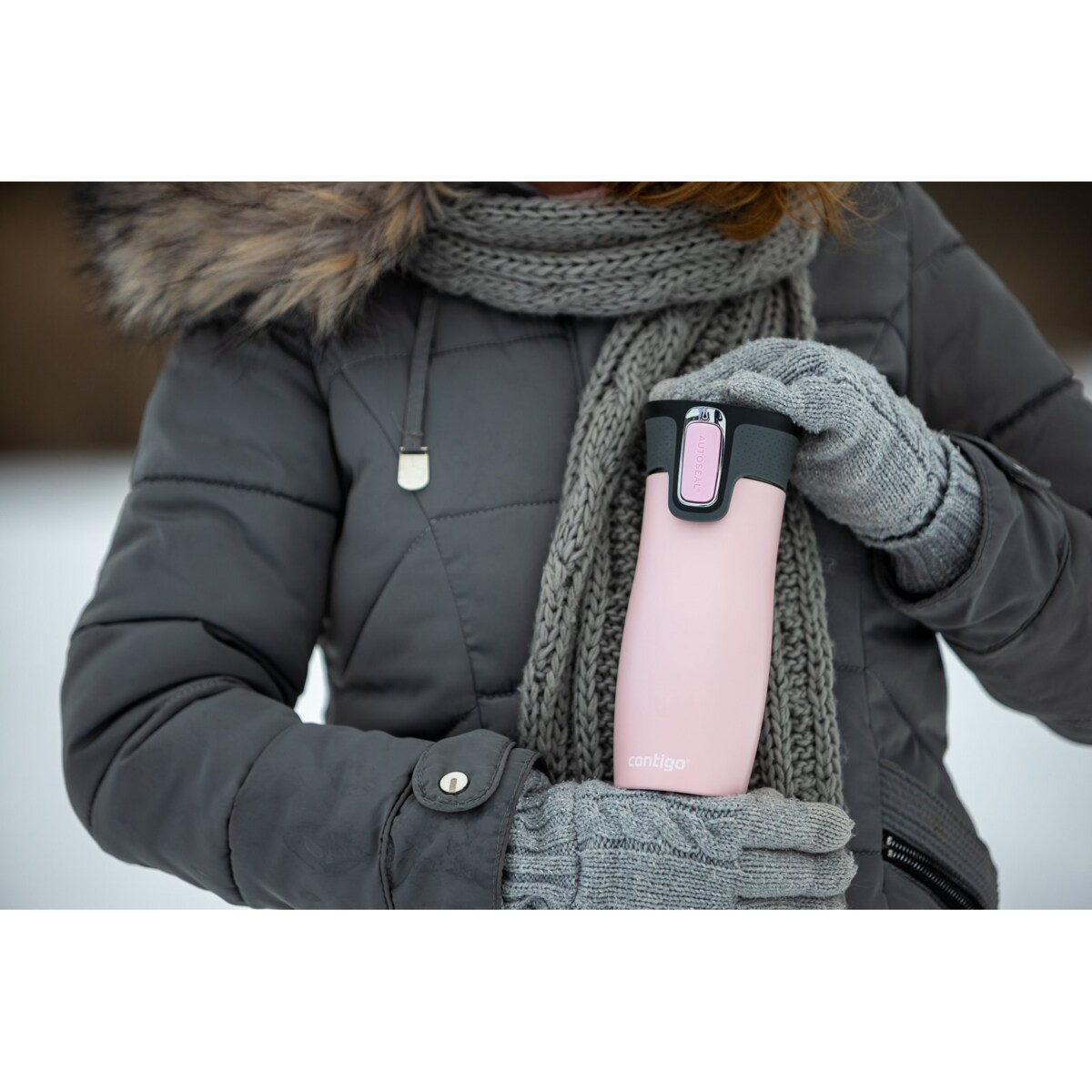 Kubek termiczny Contigo West Loop Serca 470 ml - różowy mat