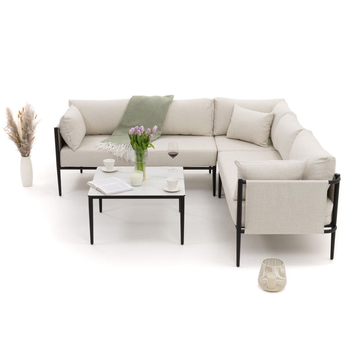 Zestaw mebli ogrodowych aluminiowe nowoczesne narożnik BELIZE beżowo białe