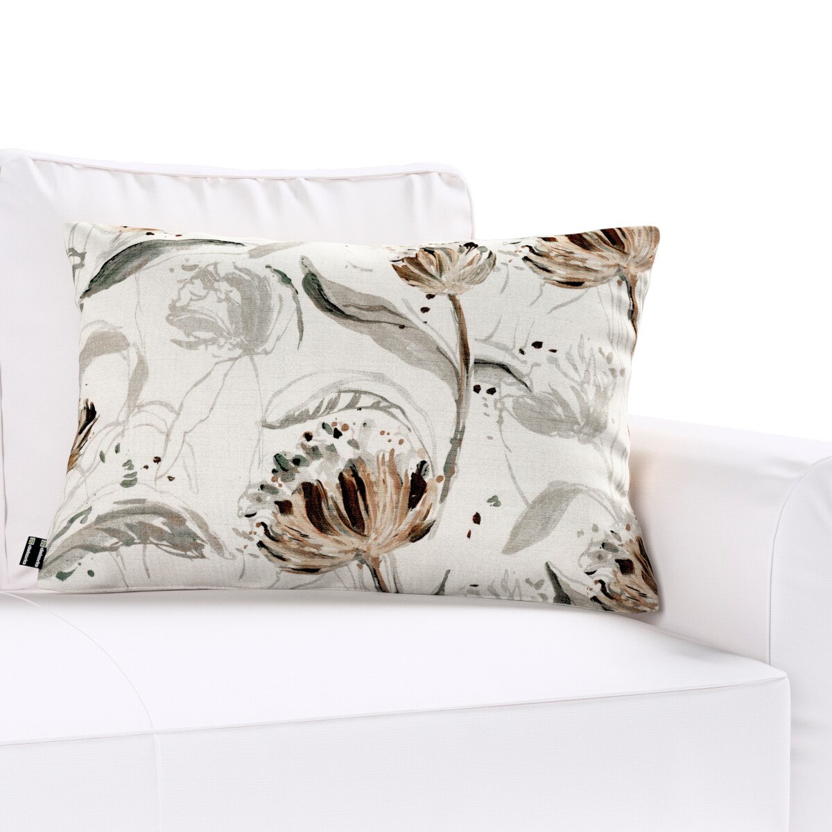Poszewka Kinga na poduszkę prostokątną 47x28 kwiaty na jasnoszarym tle