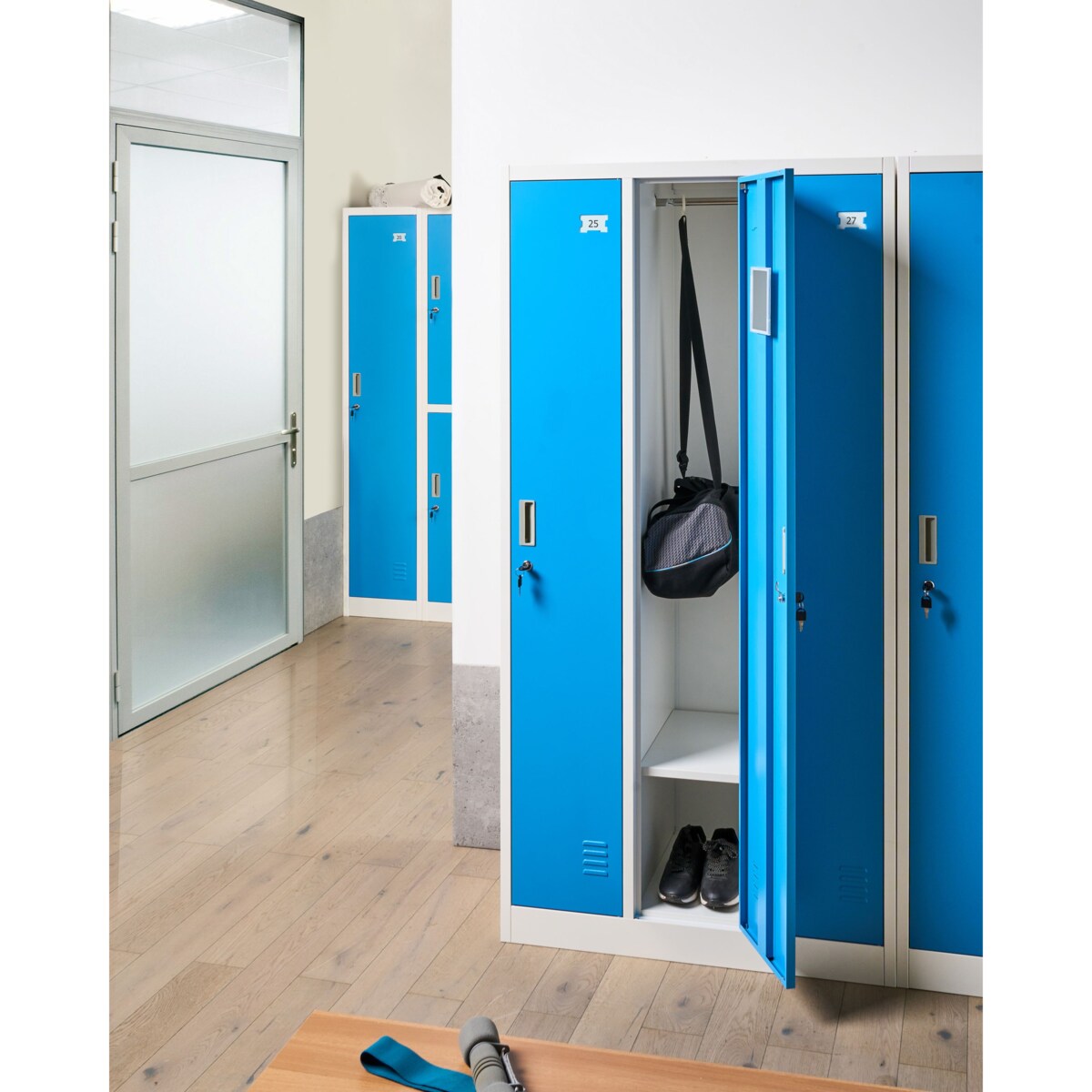 Szafa socjalna ubraniowa trzydrzwiowa ATHLETE Metal Biały/ niebieski
