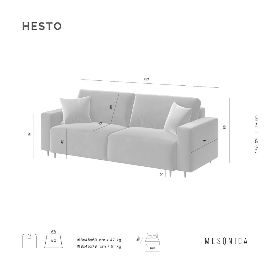 Hesto 3-osobowa rozkładana sofa - kremowa