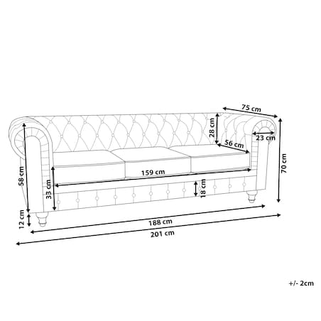 Sofa dla 3 osób CHESTERFIELD Welur Granatowy