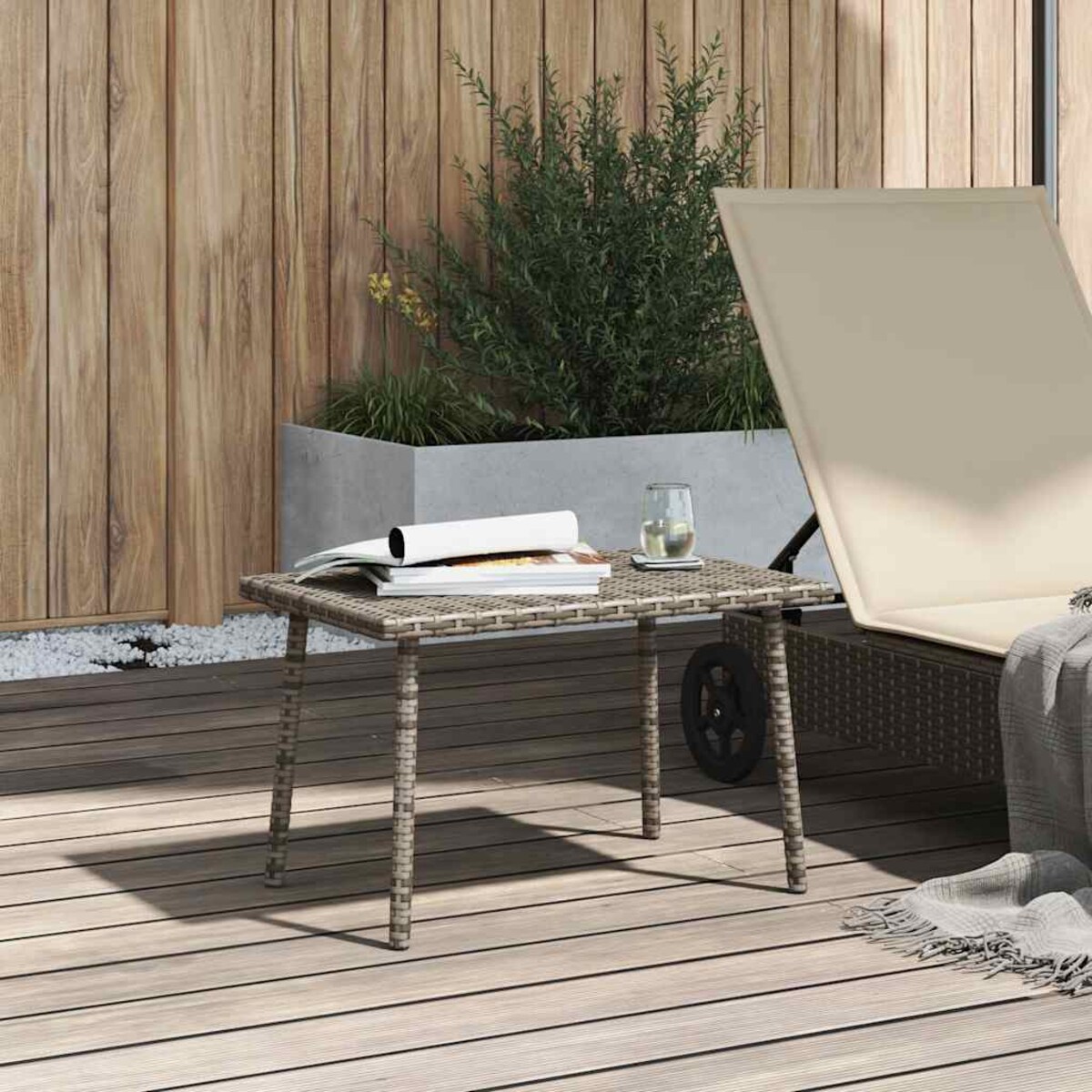 vidaXL Stolik kawowy ogrodowy prostokątny szary 60x40x37 cm polirattan