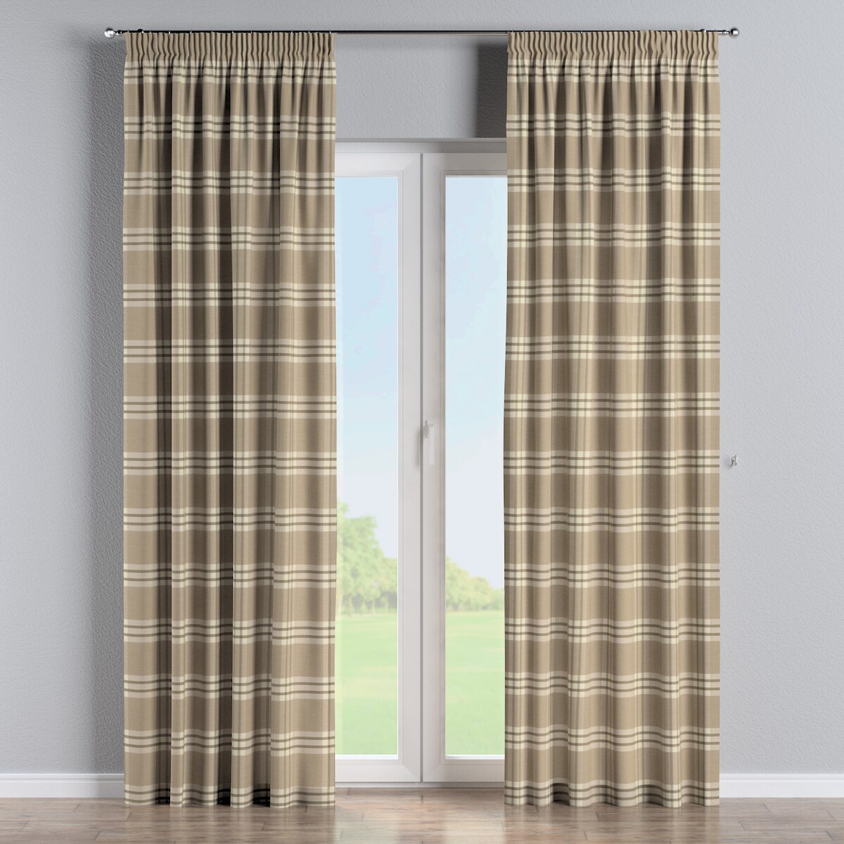 Zasłona na taśmie marszczącej 1 szt. 130x245 krata beżowa
