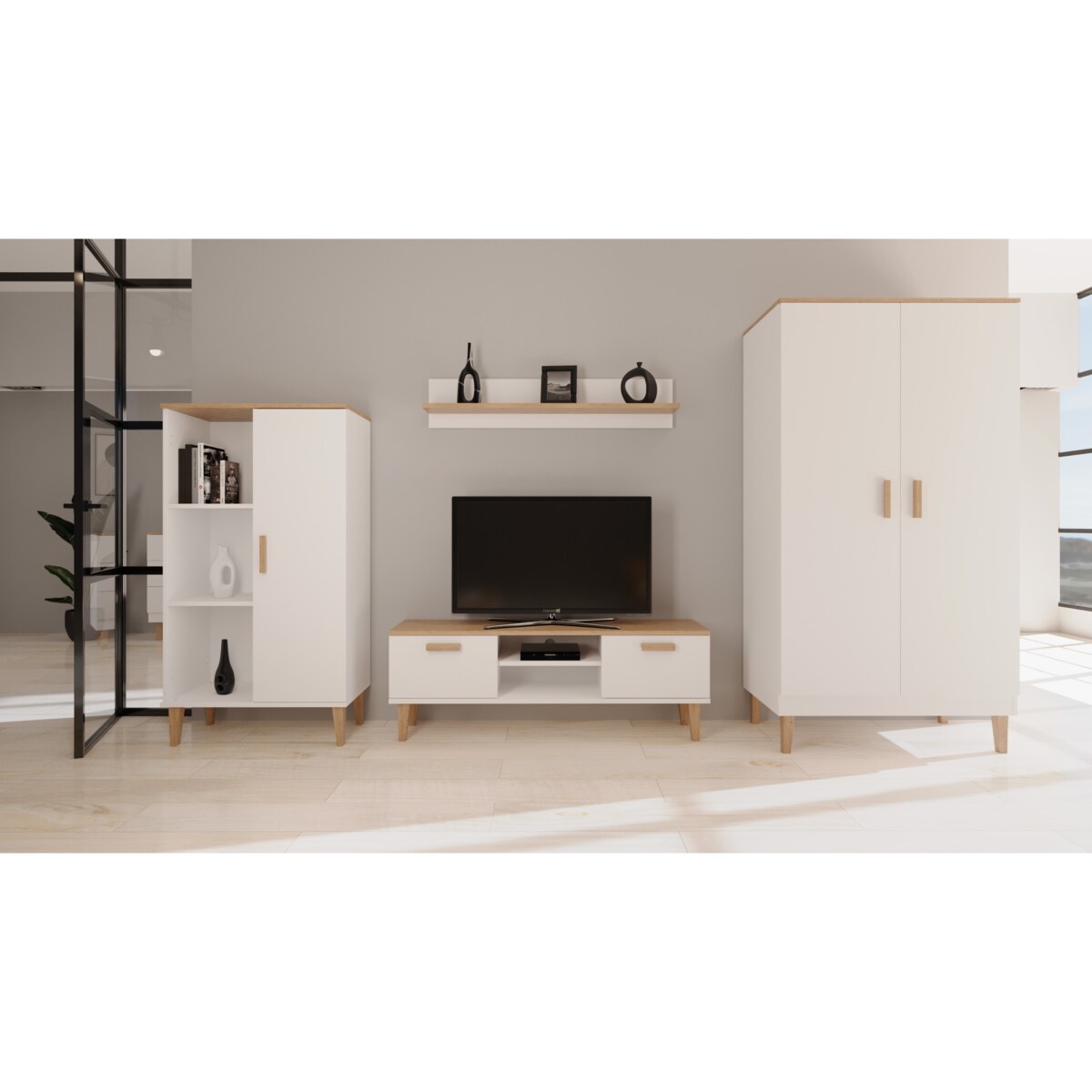 Szafka RTV Denver 120 biały & hikora