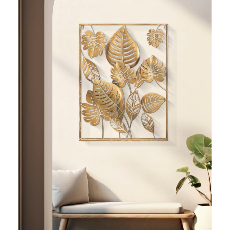 Dekoracja ścienna Jungle Ret, kolor złoty, żelazo, 60 x 80 cm, do salonu i przedpokoju, Mauro Ferretti