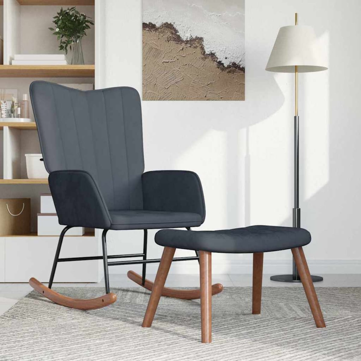 vidaXL Fotel bujany z podnóżkiem, ciemnoszary, obity aksamitem