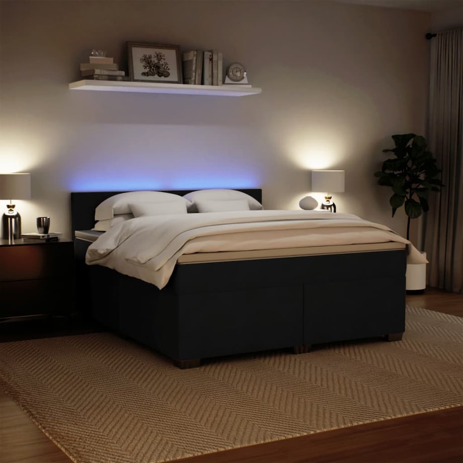 vidaXL Łóżko kontynentalne z materacem, czarne, 180x200 cm, aksamit