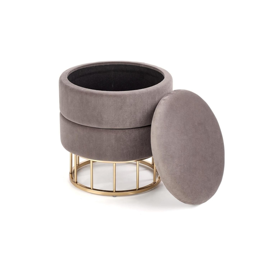 PUFA ZE SCHOWKIEM Godemia szara VELVET złota podstawa