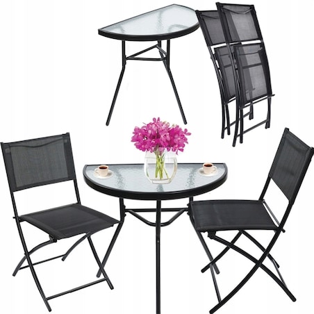 Meble na Balkon Ogród Taras Komplet STÓŁ 2 KRZESŁA składane czarny stolik