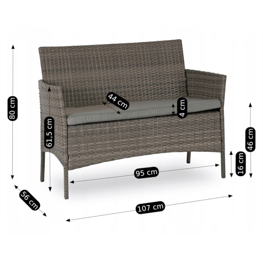 Zestaw Mebli Ogrodowych Technorattan Na Taras Ogród Komplet Szare MISSISIPI