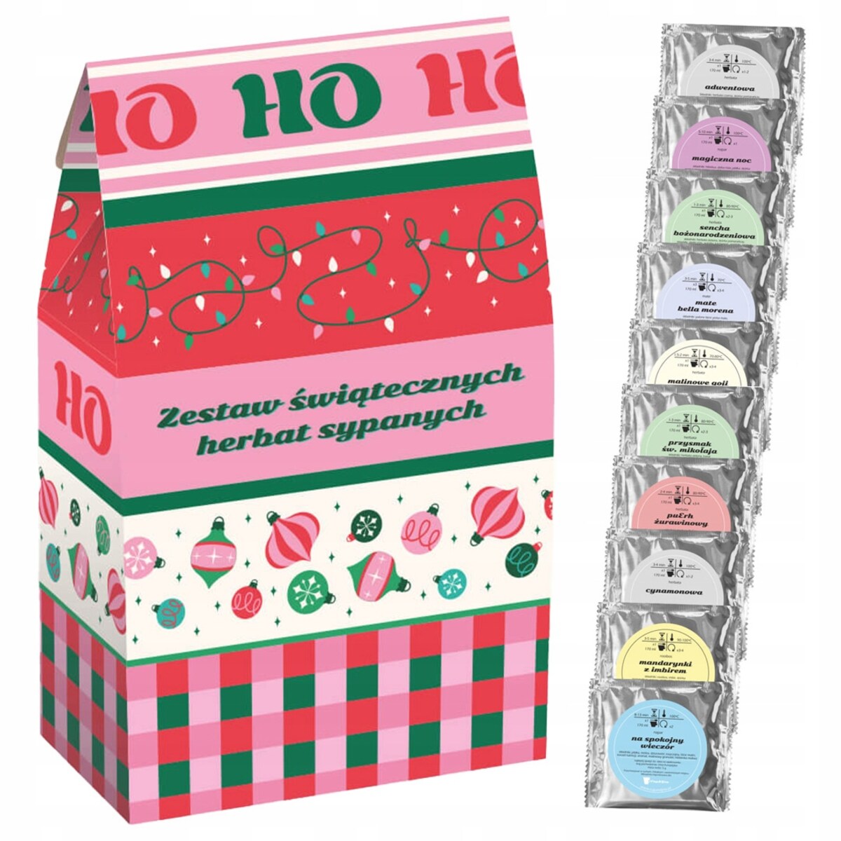 ŚWIĄTECZNY ZESTAW PREZENTOWY HERBATA SYPANA W SASZETKACH 10 SMAKÓW PREMIUM - PREZENT UPOMINEK NA MIKOŁAJA ŚWIĘTA GWIAZDKĘ BOŻE NARODZENIE POD CHOINKĘ DLA KOBIETY FACETA