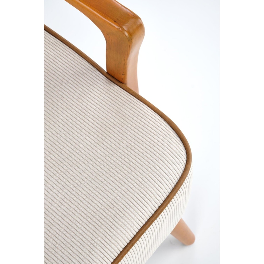 FOTEL WYPOCZYNKOWY Grejs beżowy DREWNIANE NOGI orzech