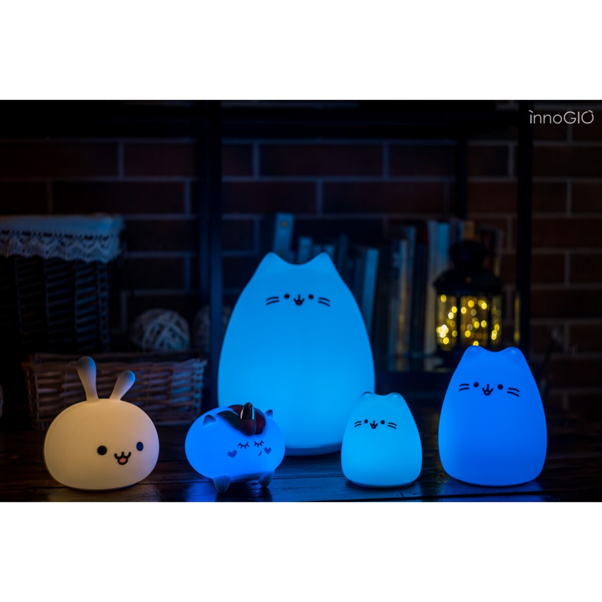 Innogio Kitty Midi silikonowa lampka nocna dla dzieci w kształcie kota 7 kolorów LED