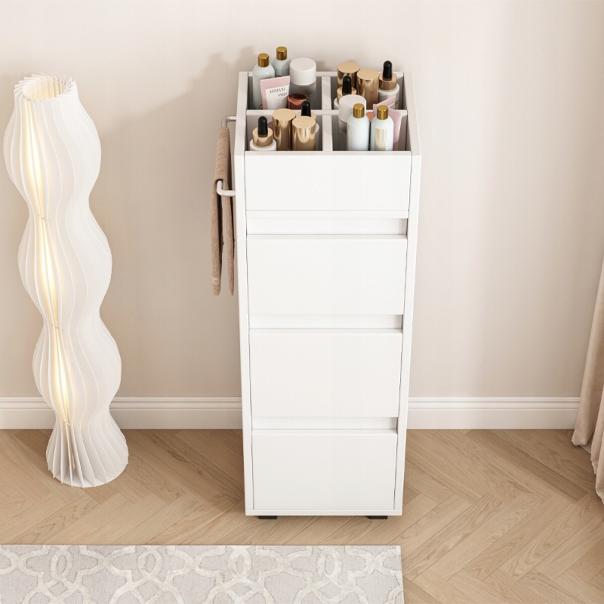 Szafka Łazienkowa Biała Stojąca Regał Kosmetyki Salon Nowoczesna 90 Cm