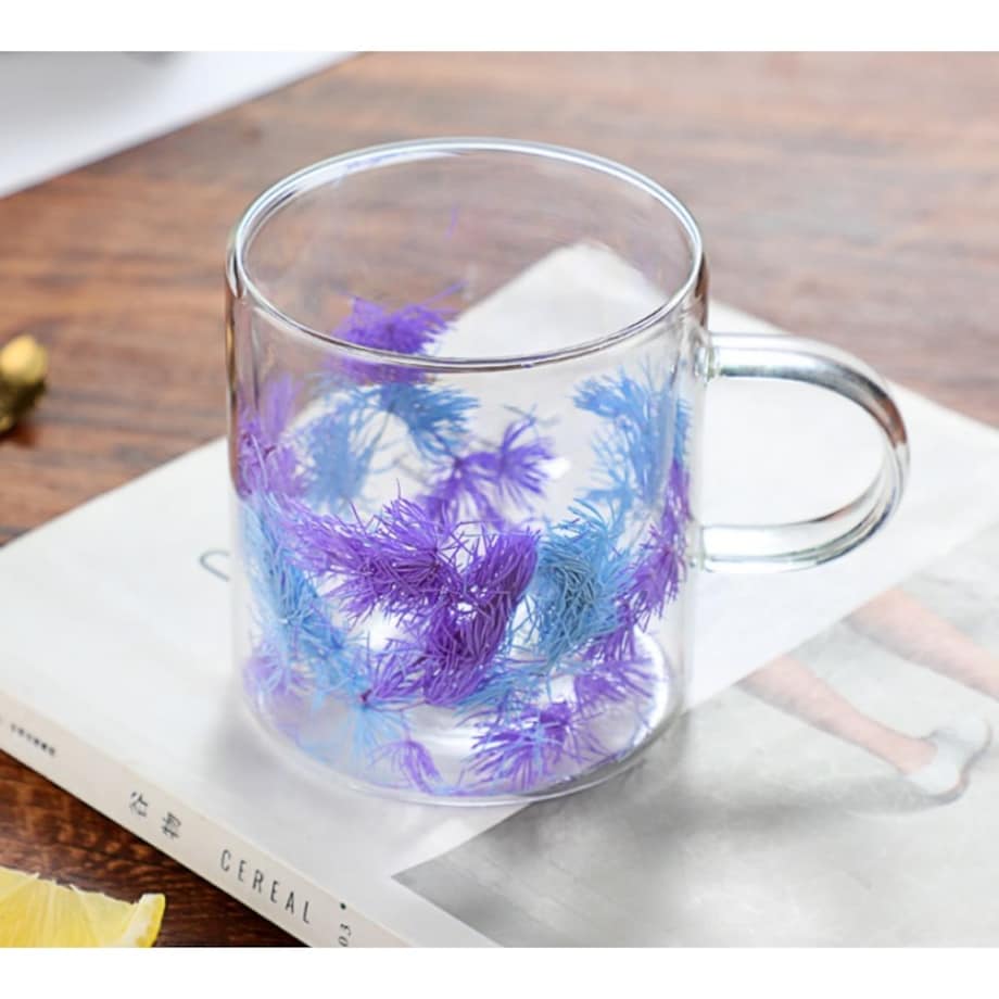 Szklanka termiczna z elementami roślinnymi w środku, fiolet 300 ml 1szt SZK134