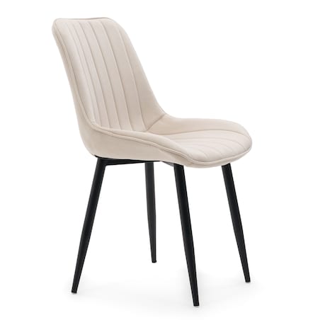 Krzesło tapicerowane welurowe ELVA beżowe jasne na czarnych nogach