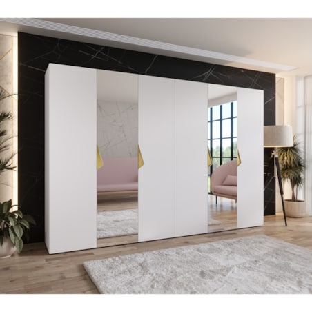 Szafa uchylna z lustrem Sandi 2 300 (2X150) wys 202 cm Biały + u Złoty