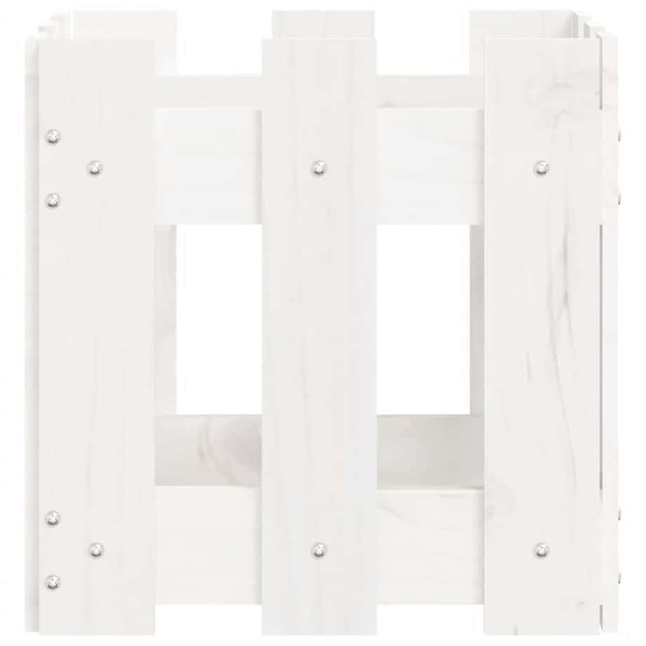 vidaXL Donica ogrodowa z płotkiem, biała, 30x30x30 cm, drewno sosnowe