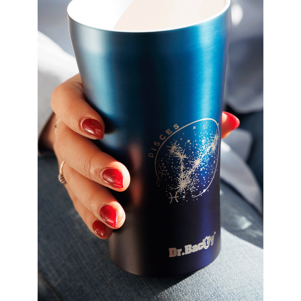 Kubek termiczny na kawę Dr.Bacty Apollo 2.0 "Ryby" - 360 ml - Monaco Blue