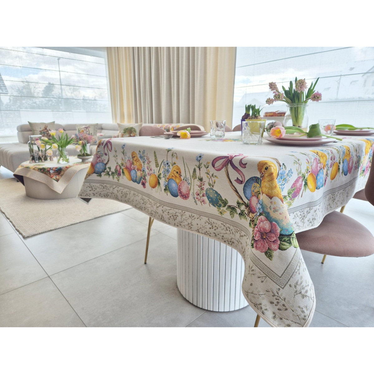 Obrus Wielkanocny Na Stół Ozdobny Dekoracyny 140X240 Cm Kurczątka