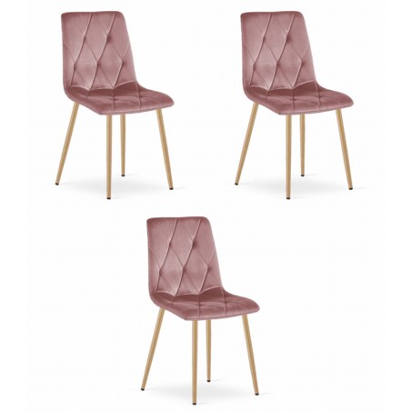 Krzesło Do Jadalni Kuchni Salonu Libra - Różowy Aksamit / Nogi Kolor Drewna X 3