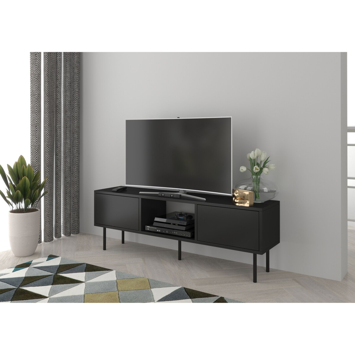 Czarna nowoczesna komoda RTV Dancan MIRKA / szer. 130 cm