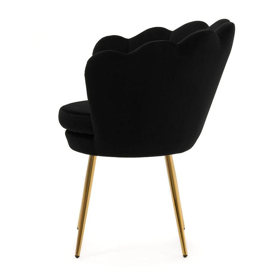 Czarne krzesło welurowe muszla na złotych nogach do toaletki jadalni salonu