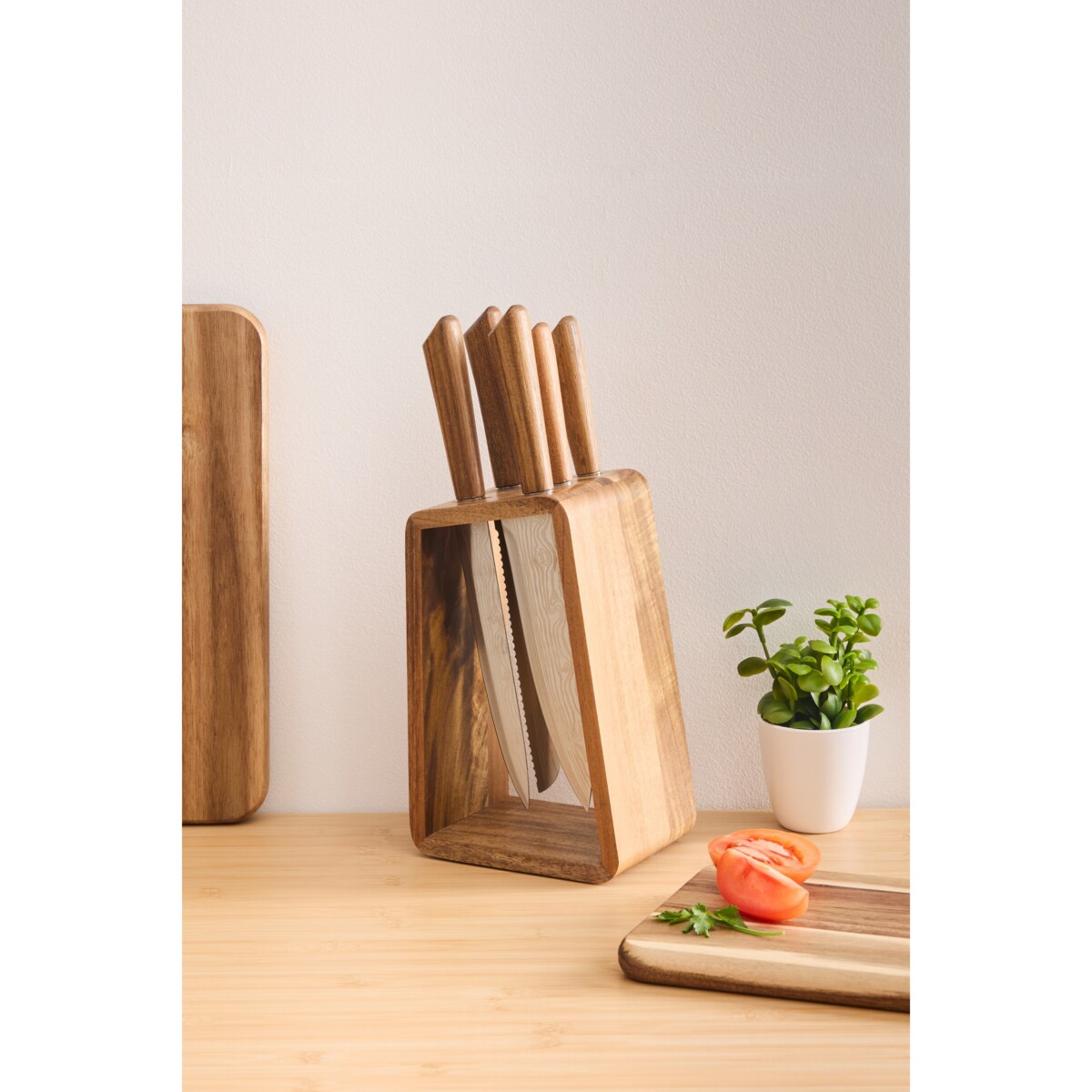 Zestaw noży HARMONY, drewniany stojak + 5 noży, 6 elementów