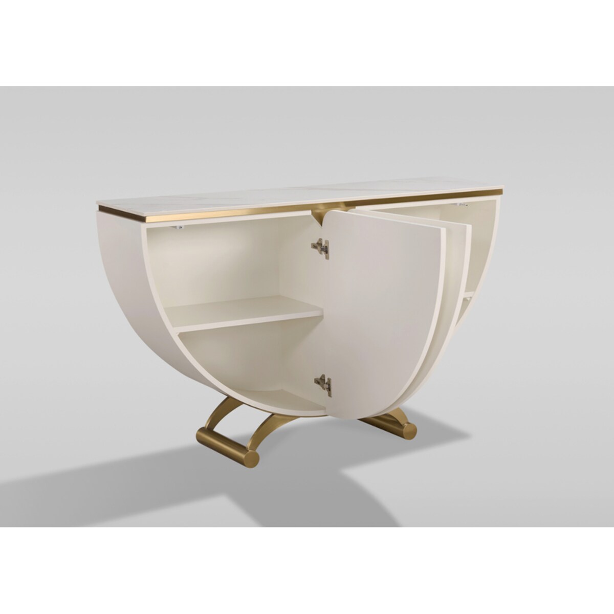 Biała konsola glamour półokrągła Vellora 140x35x86