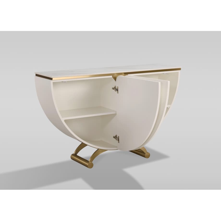 Biała konsola glamour półokrągła Vellora 140x35x86