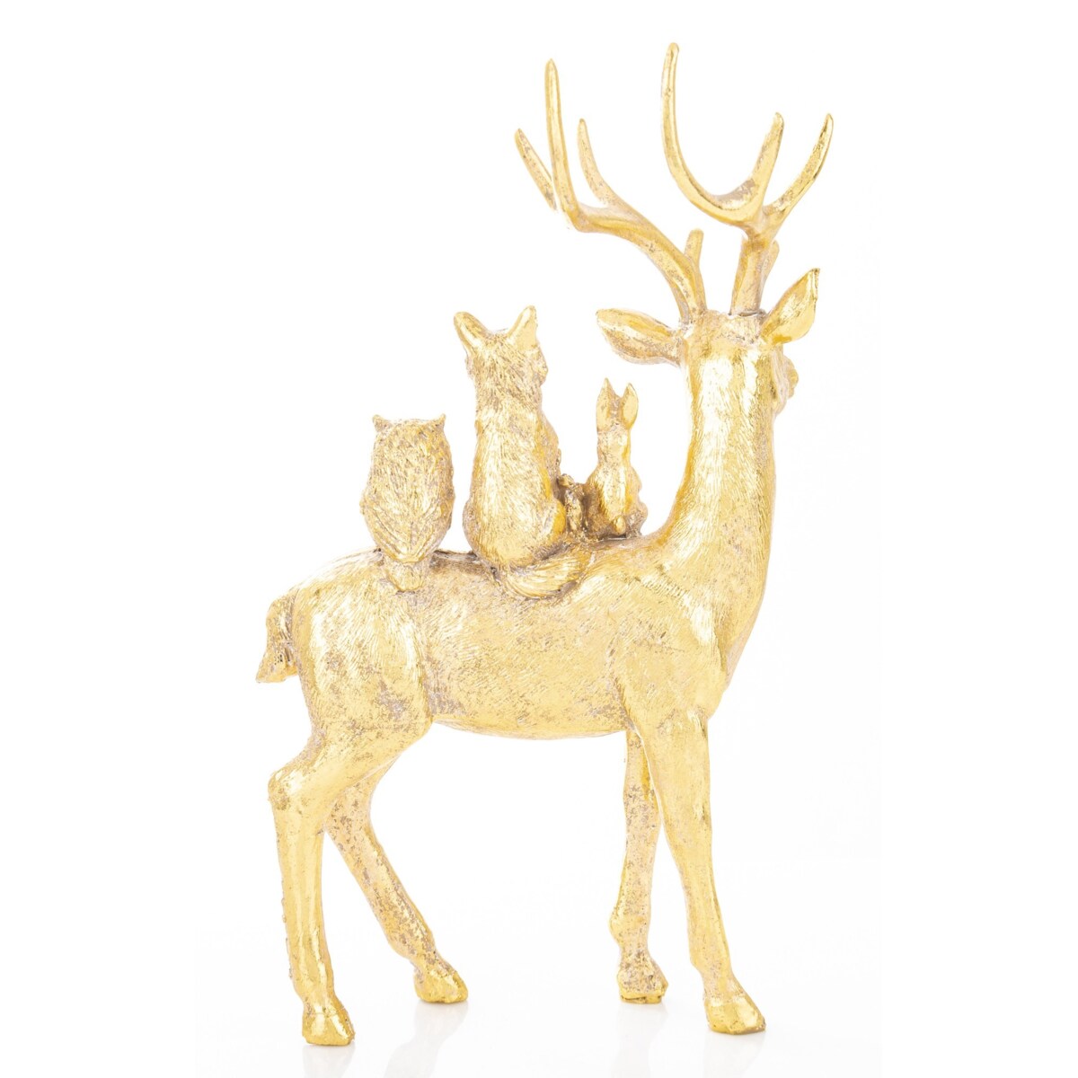 Dekoracja - złoty jeleń i zwierzaki 27x16x9 cm SANU stojący