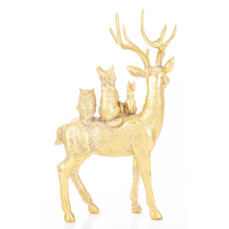 Dekoracja - złoty jeleń i zwierzaki 27x16x9 cm SANU stojący