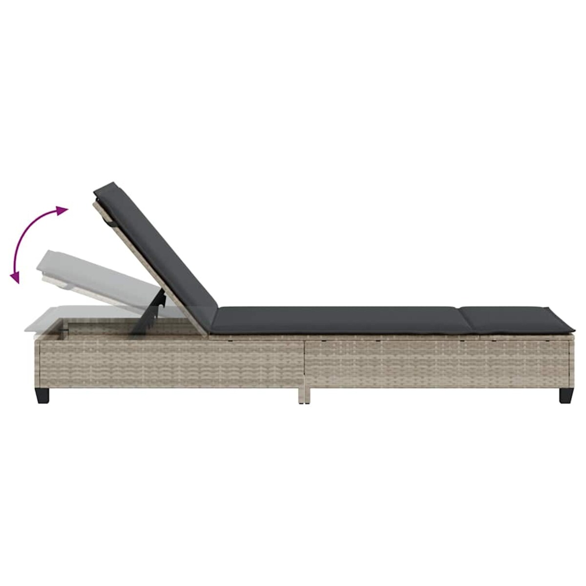 vidaXL Leżak z poduszkami Jasnoszary 55x200x25,5cm Polirattan