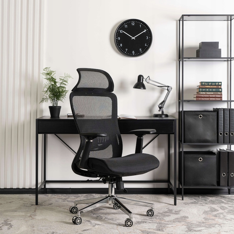 Fotel gamingowy obrotowy ergonomiczny regulowany do biurka czarny LITOS