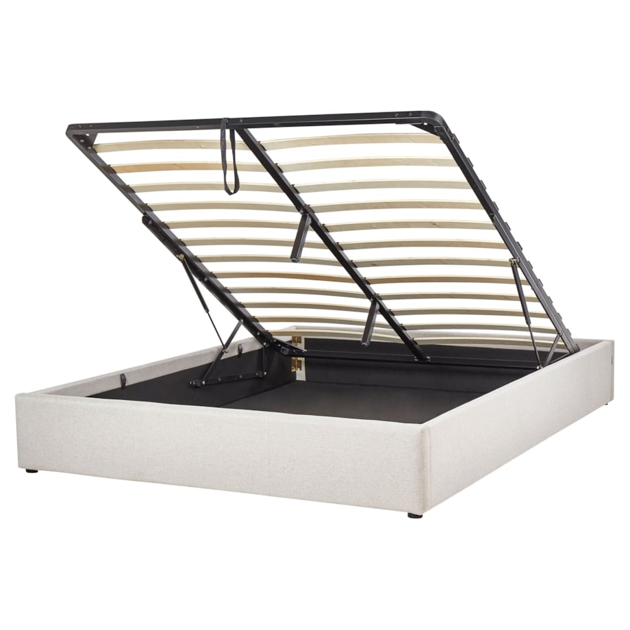 Łóżko z pojemnikiem tapicerowane 160 x 200 cm jasnobeżowe DINAN