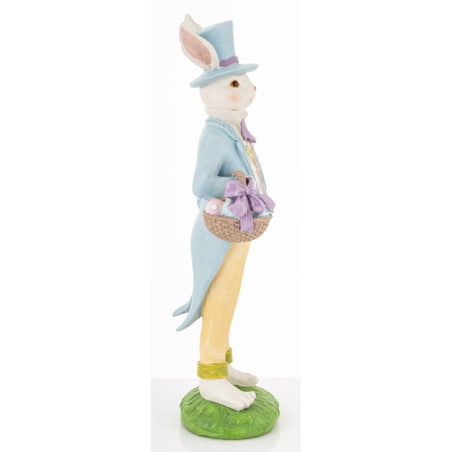 Figurka - królik w niebieskim fraku i cylindrze 36x14x10 cm z koszykiem pisanek