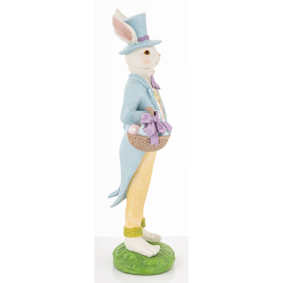 Figurka - królik w niebieskim fraku i cylindrze 36x14x10 cm z koszykiem pisanek